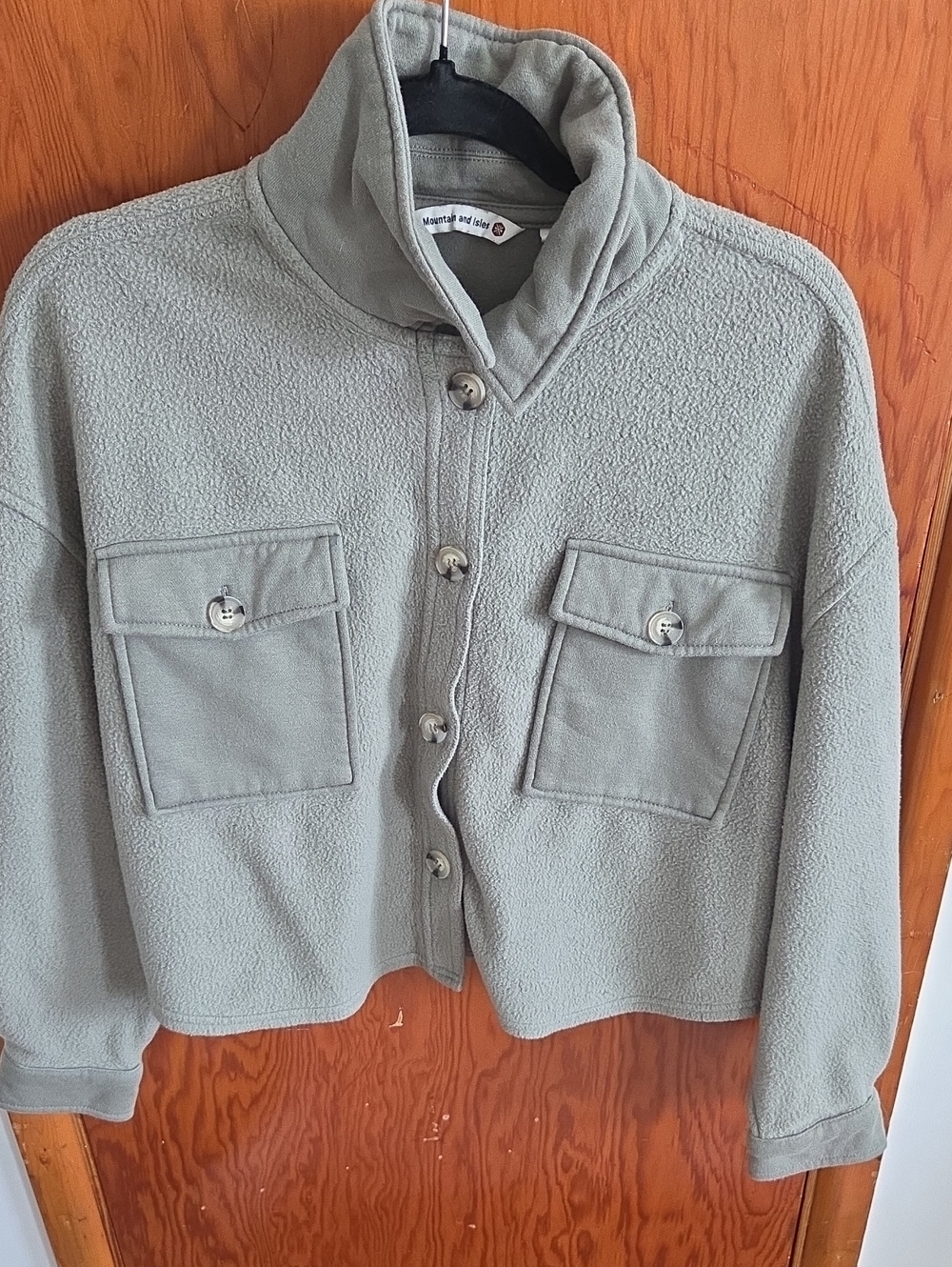 Minimal and Modern Sage Green Teddy Jacket with Button Front